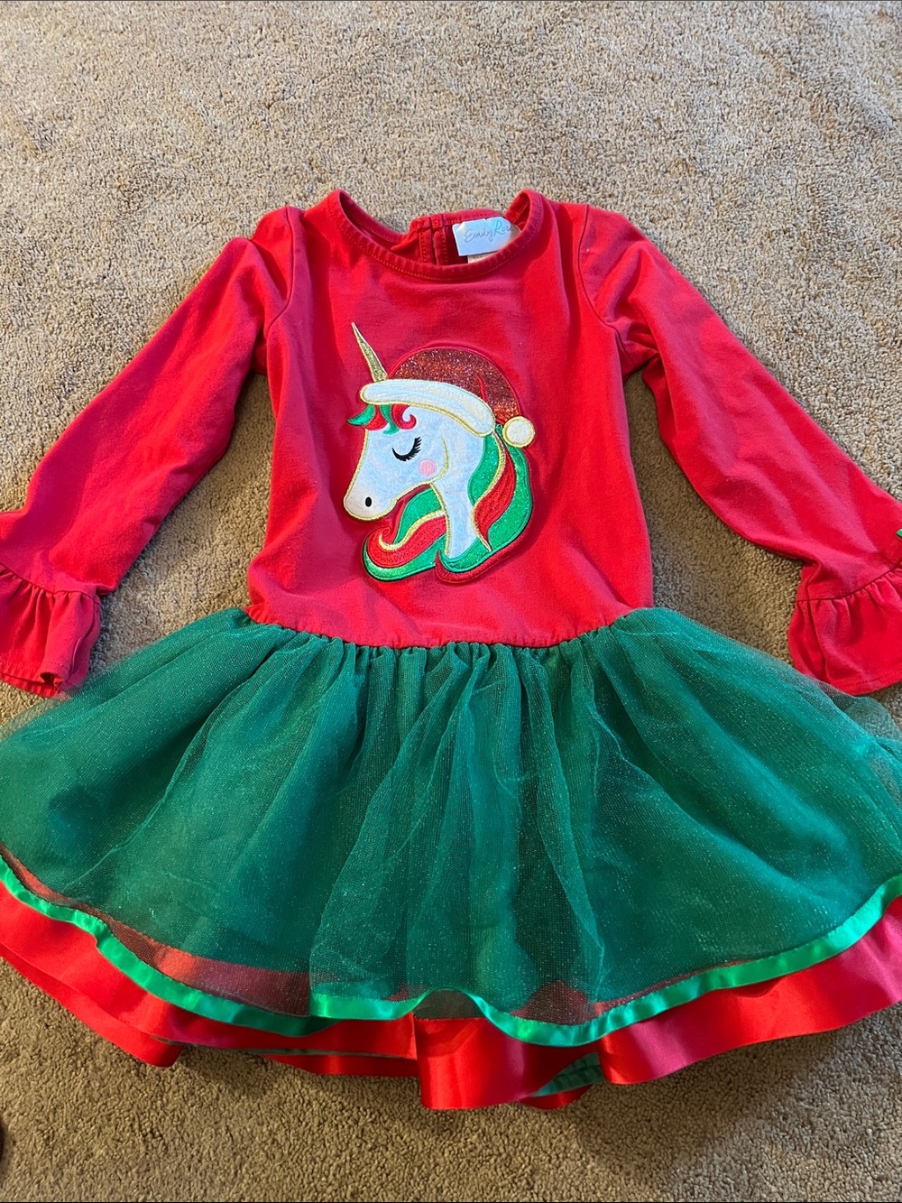 Emily Rose Red & Green Unicorn Holiday Dress